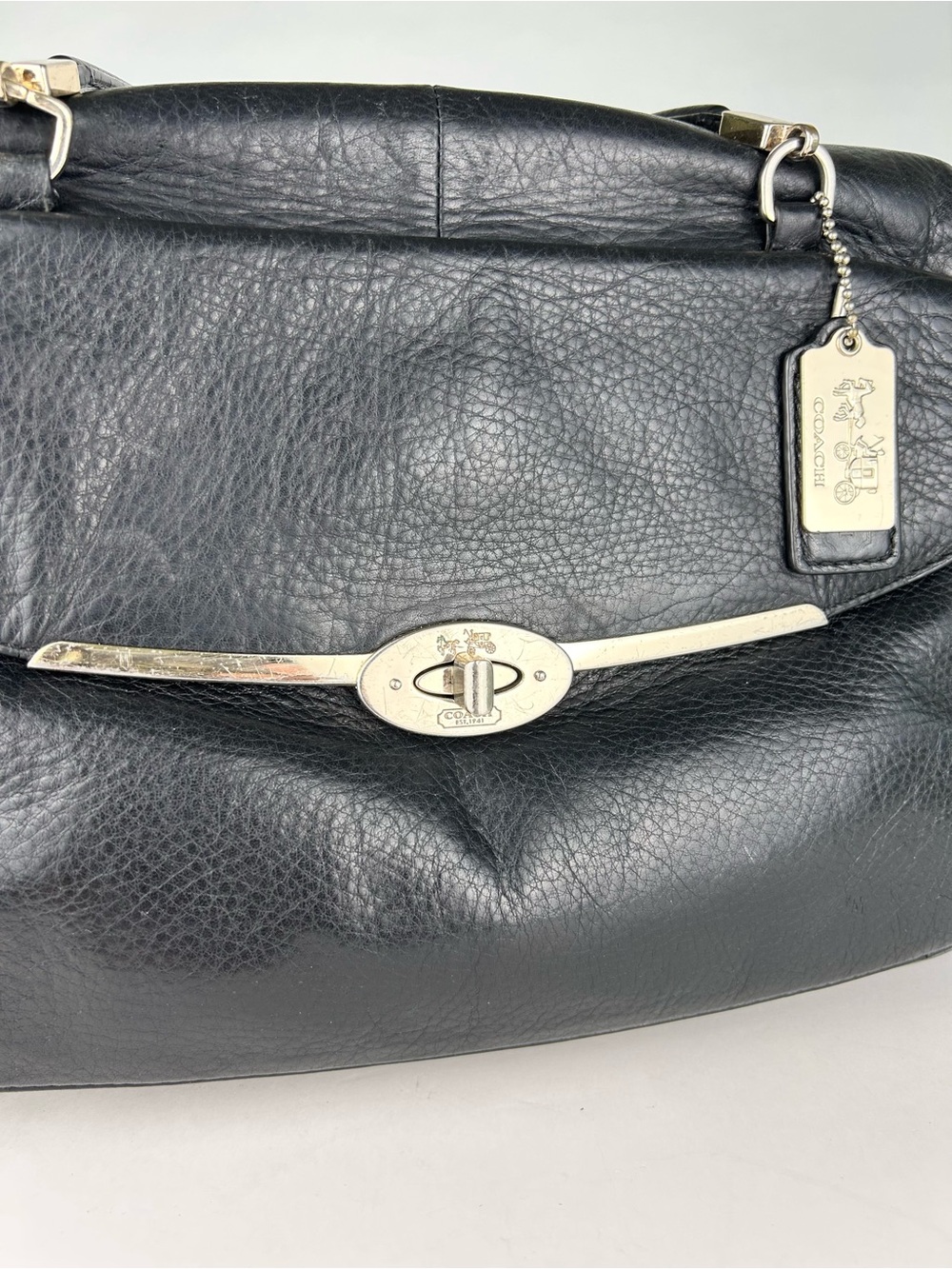 Coach Madison Madeline Black Leather Flap Purse Bag Satchel - Picture 7 of 15